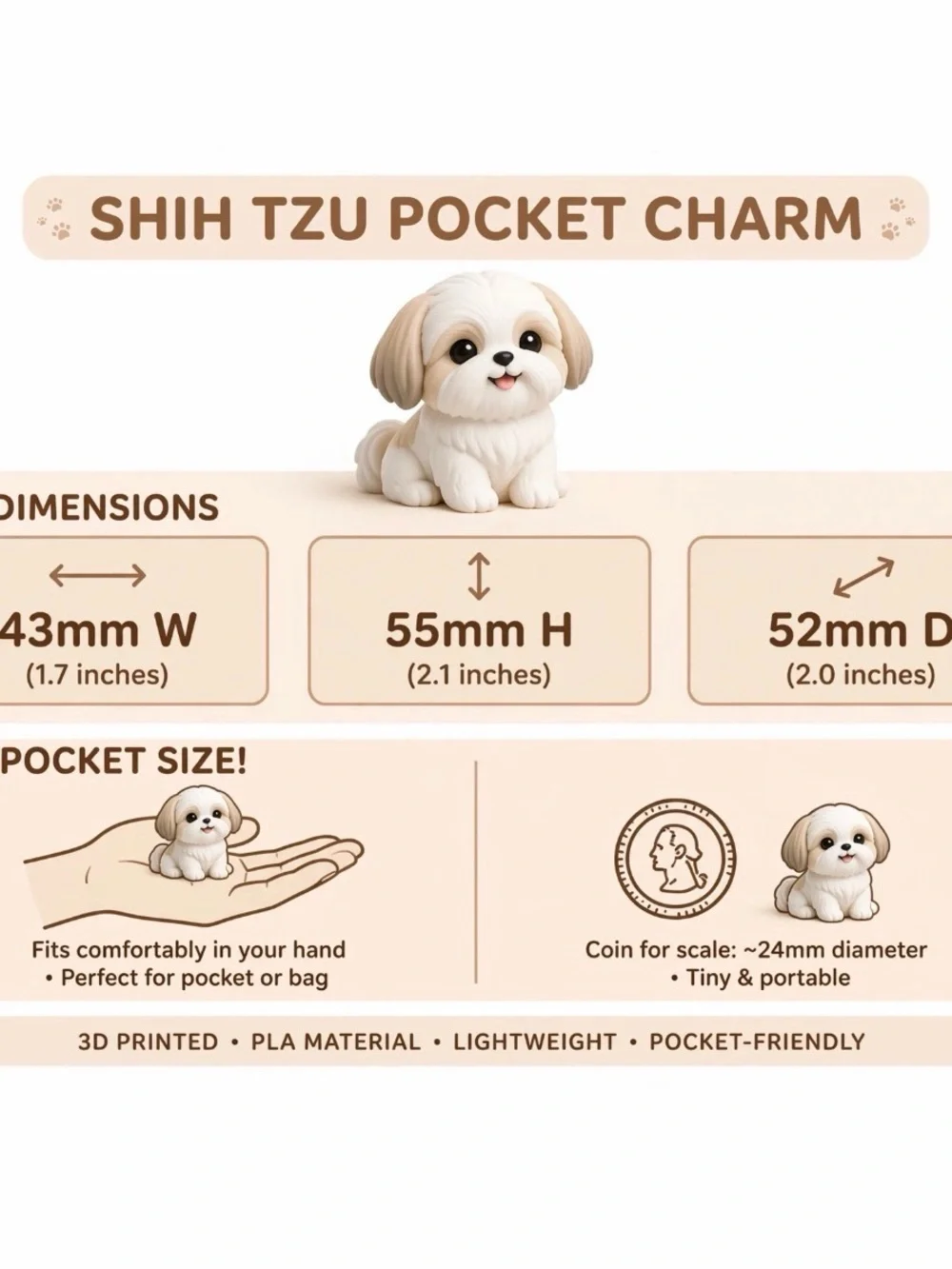 Shih Tzu Dog Keychain Charm - Mini White Puppy Pocket Pet - New